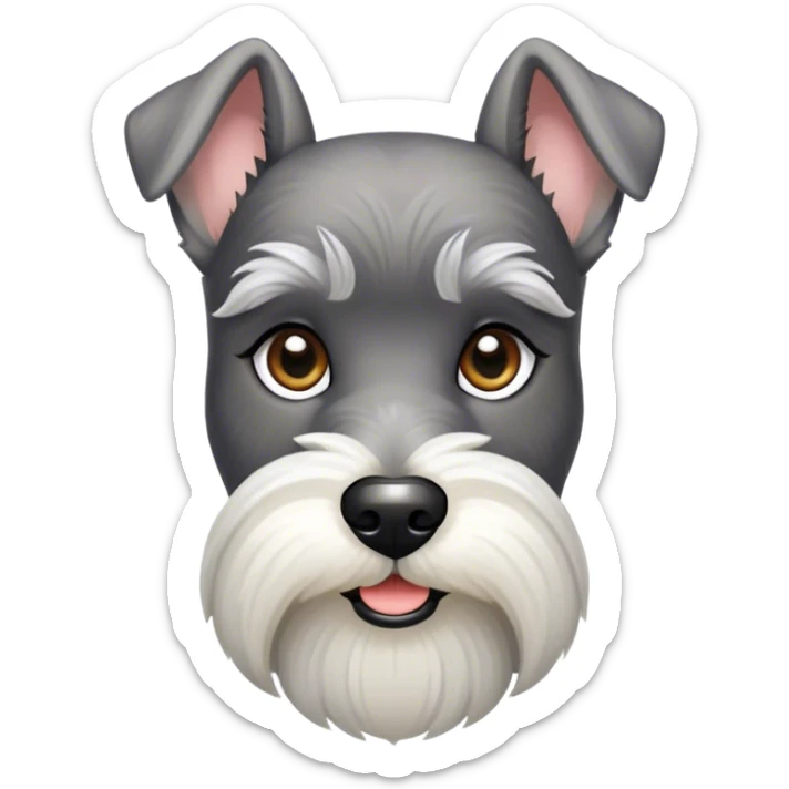 Cinematic Noble Miniature Schnauzer Portrait Emoji, Standing with a proud and stately demeanor, showcasing a sharply defined, salt-and-pepper fur with distinguished eyebrows and a confident, alert expression, simplified yet exquisitely detailed, glowing with a refined, dignified radiance, high shine, exuding intelligence and classic noble charm, soft glowing outline, capturing the essence of a noble Miniature Schnauzer that commands attention with effortless style! sticker