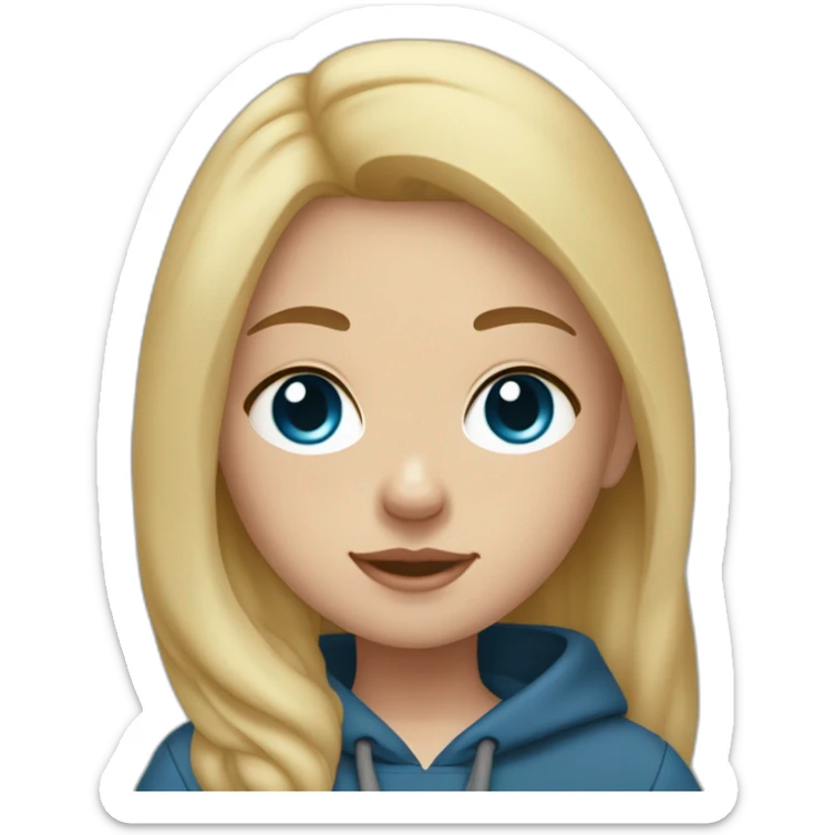 A blonde girl  with blues eyes, with smooth hair and a ray,she has light skin a few freckles, and she wear a hoodies and she Carries in his arms a black baby labrador dog  sticker