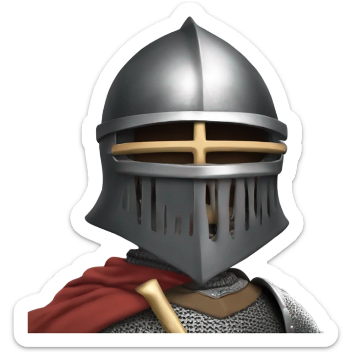 A knight we see only the shoulder and the head with the helmet on the head. add a sword and also a cross on the armour sticker