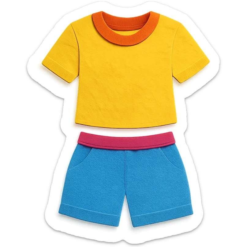 illustration of a women's short and tee shirt set in paper-craft style sticker