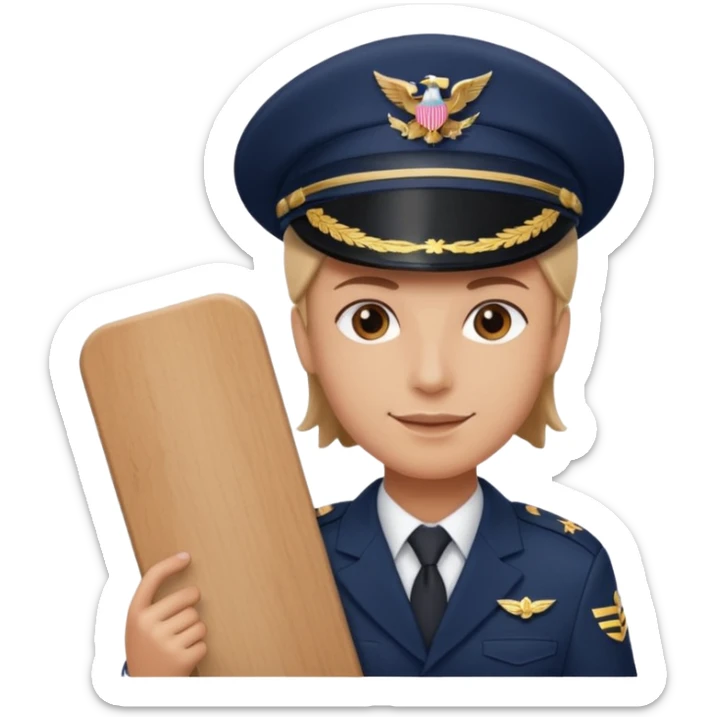Slack-style emoji of a pilot wearing a navy captain hat holding a board with WIP on it sticker