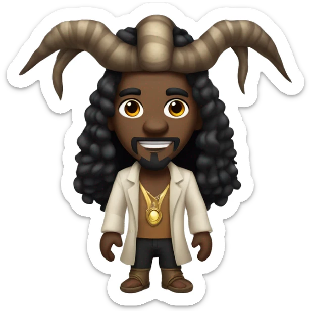 A modern witchdoctor, An African male with pointed ears with long black curly hair sticker