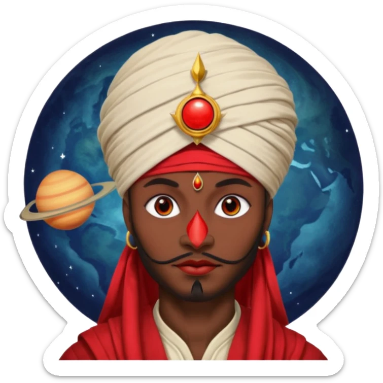 Pero solo con el planeta Saturno 🪐, un moro con turbante 👳🏾‍♂️ y la cara del diablo roja esta 👹 sticker