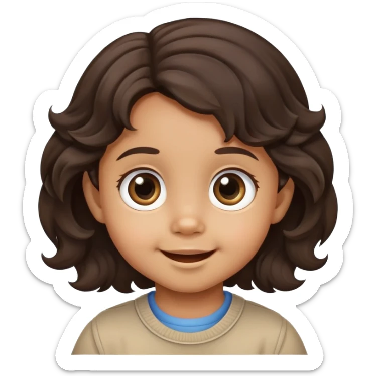 cute smiling toddler face with big eyes, medium skin tone, and dark wavy hair sticker