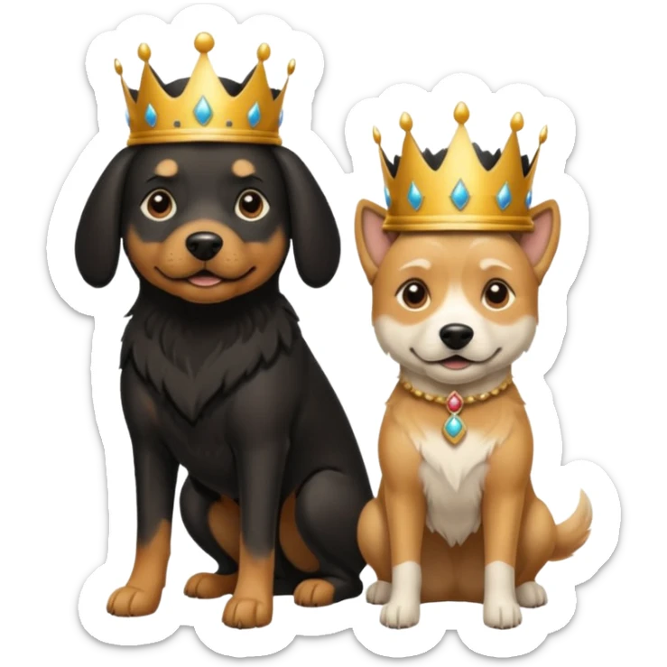 Tan older dog stepping on black younger dog and the older dog has a crown on his head sticker
