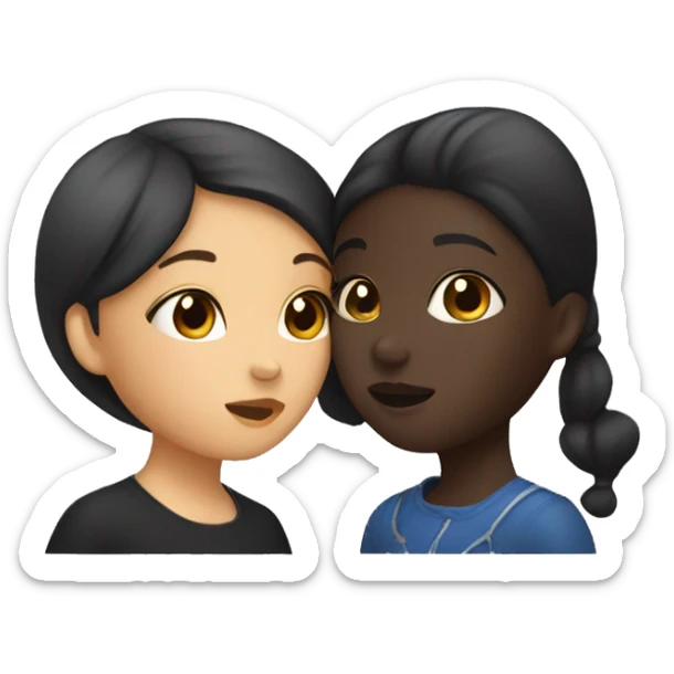 a darkskin girl and asian girl kissing  sticker