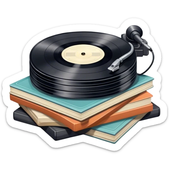Icon for Vinyl Record Collecting: a stack of vintage vinyl records, The icon should convey the nostalgia and passion for collecting vinyl records. Transparent background. sticker