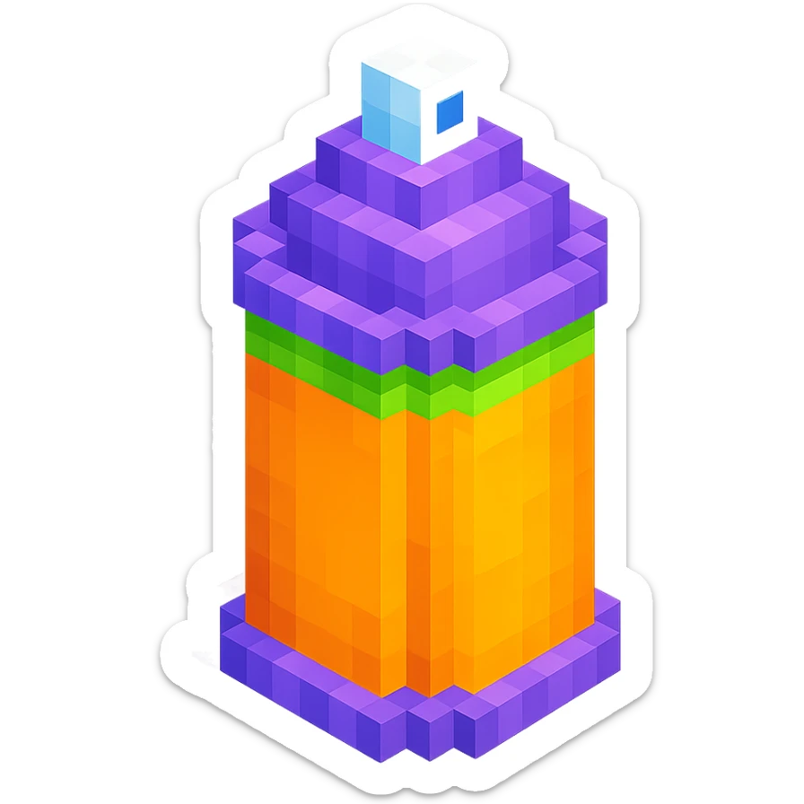 voxel style spray paint can, generic color, isometric view sticker