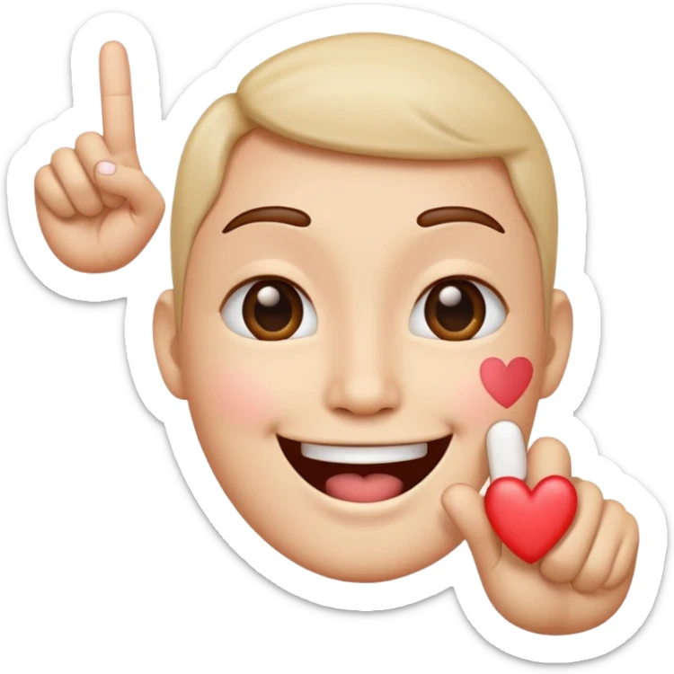 A Smiling Face with Smiling Eyes emoji with a hand korean finger heart emoji that has the middle finger sticking out sticker