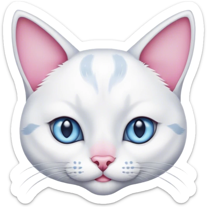 White female cat with grey ears and a face with grey spots, a pink nose and dark blue eyes. sticker