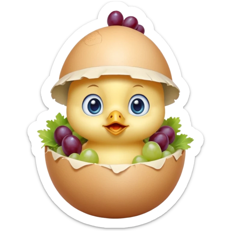 Ok, I want a super cute baby chick with big blue eyes in an egg with the top as a hat and inside of the egg is also chicken salad (the kind with grapes in it) sticker