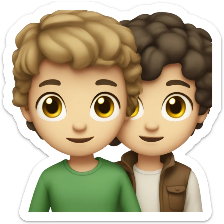 light brown haired boy with green eyes and dark haired girl with brown eyes love each other sticker