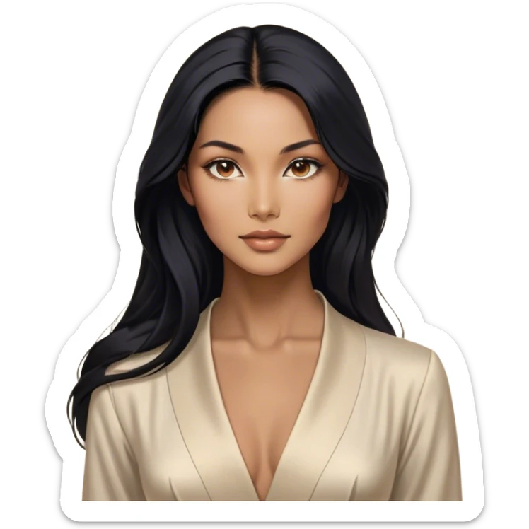 Cinematic Realistic Mulan Portrait, depicted with lifelike skin texture, soft natural lighting, and intricately detailed long black hair styled elegantly. Her deep, expressive eyes exude determination and grace, complemented by a serene yet confident expression. She is dressed in her classic attire, with rich fabric textures and delicate folds that catch the light beautifully. The portrait features a soft, enchanting glow with a natural, radiant finish, capturing the essence of timeless strength and beauty in a realistic and painterly style, evoking a sense of depth and authenticity. sticker