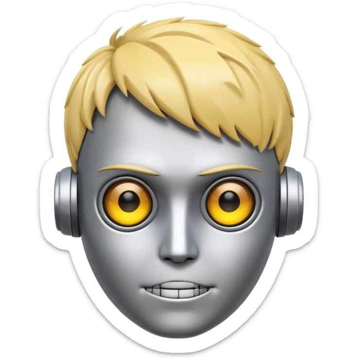 emoji of Genos from One Punch Man, silver face, yellow eyes, robotic details, inspired by robot emoji sticker