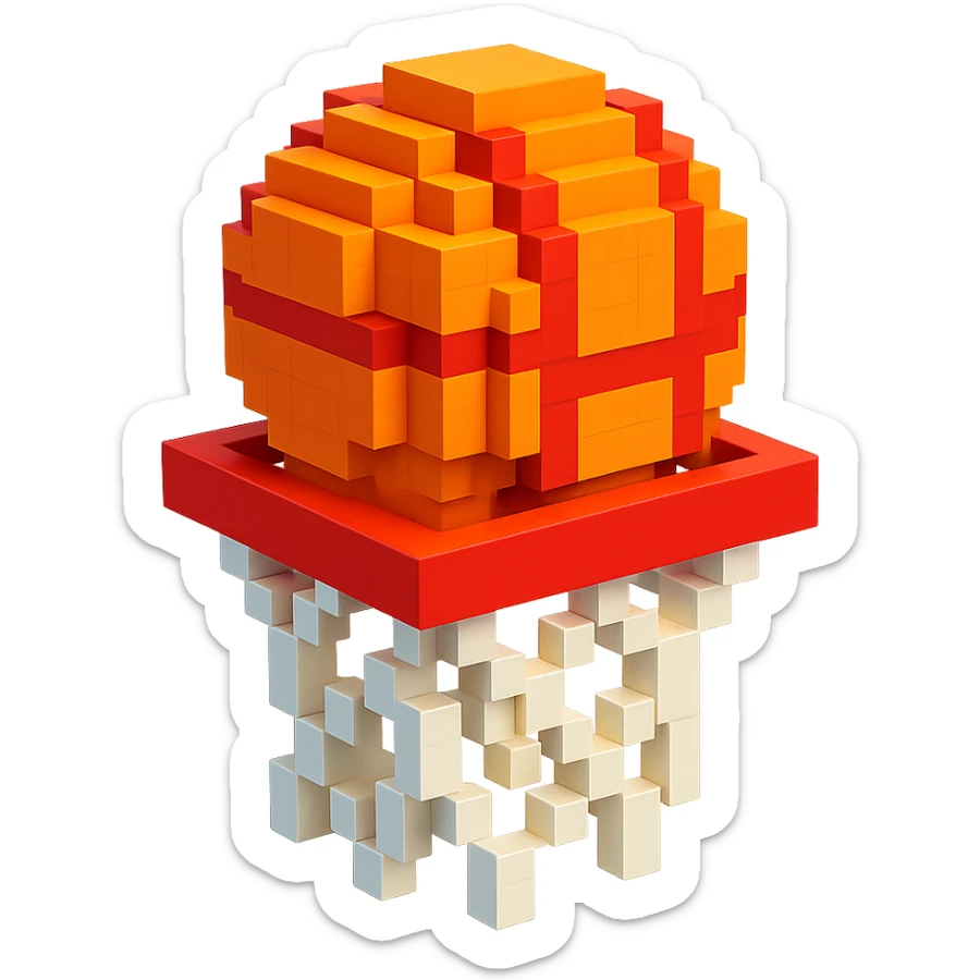 Voxel-style basketball in a net, variation 4 sticker