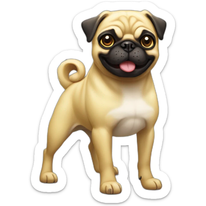 complete yellow-skin cartonish pug dog with two big and black eyes with a white shine and some little teths out of this mouth sticker