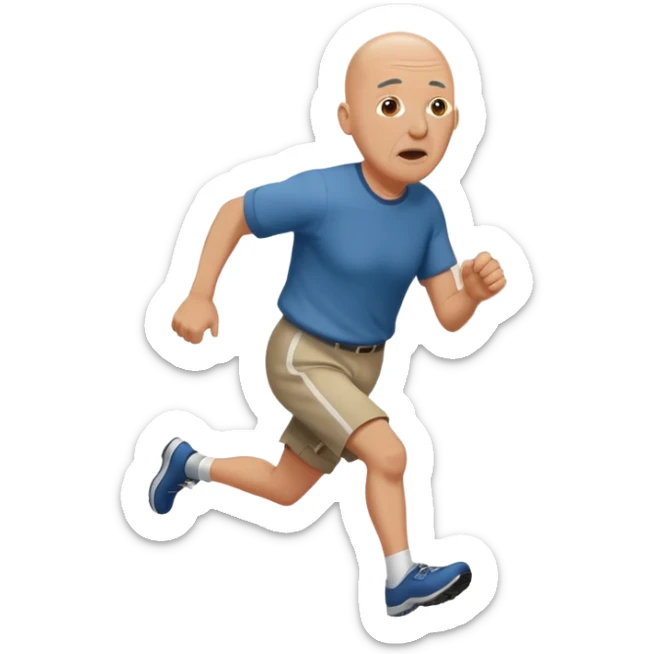 Nakid 60 year old man with ball head running down the hallway saying they are gone. sticker