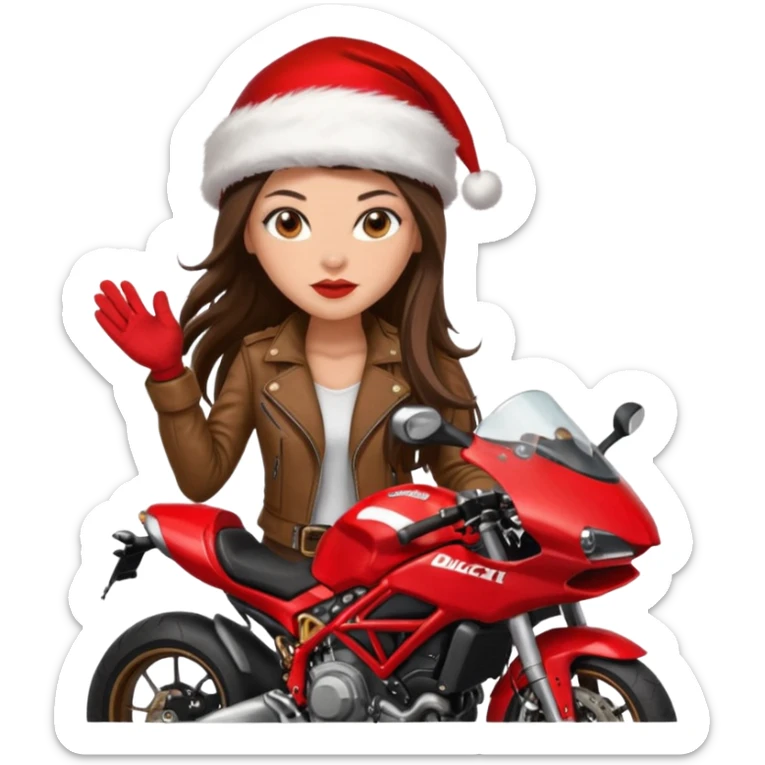 biker girl brune long hair moto christmas ducati sticker