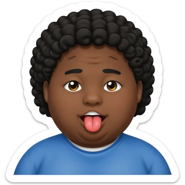 Fat teen from kosovo with flat and a little curly hair with his tongue out sticker