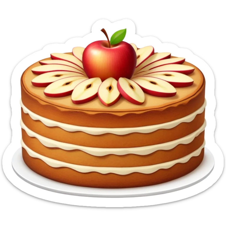 cinematic-realistic-apfelkuchen-dessert-emoji,-depicted-as-a-classic-apple-cake-with-cinnamon-and-thinly sliced apples on the top a few neatly spread out-rendered-with-soft-textures-and-warm,-inviting-lighting. sticker
