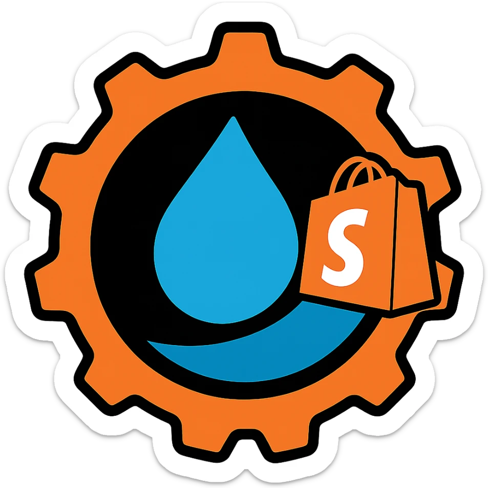 Add a Shopify bag icon to the logo, keeping the original style and colors, with a transparent background. The style of the logo should be preserved exactly as in the reference image. sticker