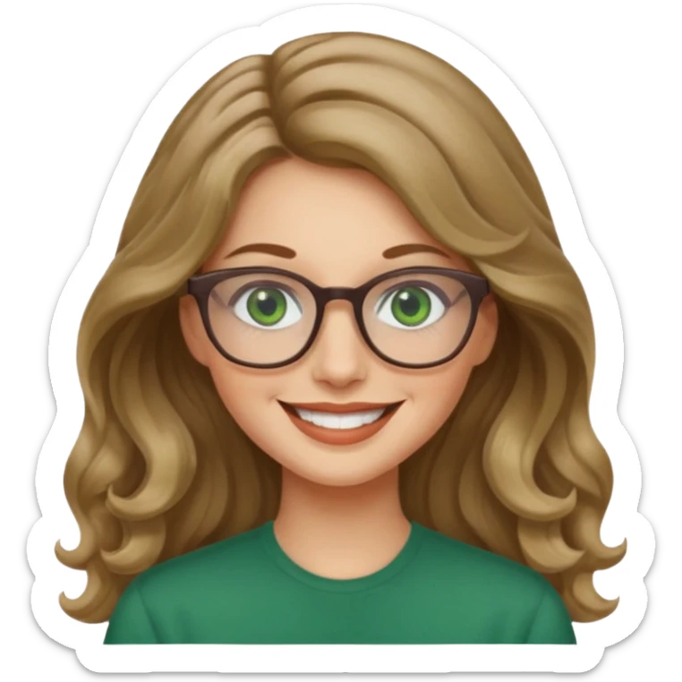 long wavy dark blonde hair woman with green eyes and glasses smiling sticker
