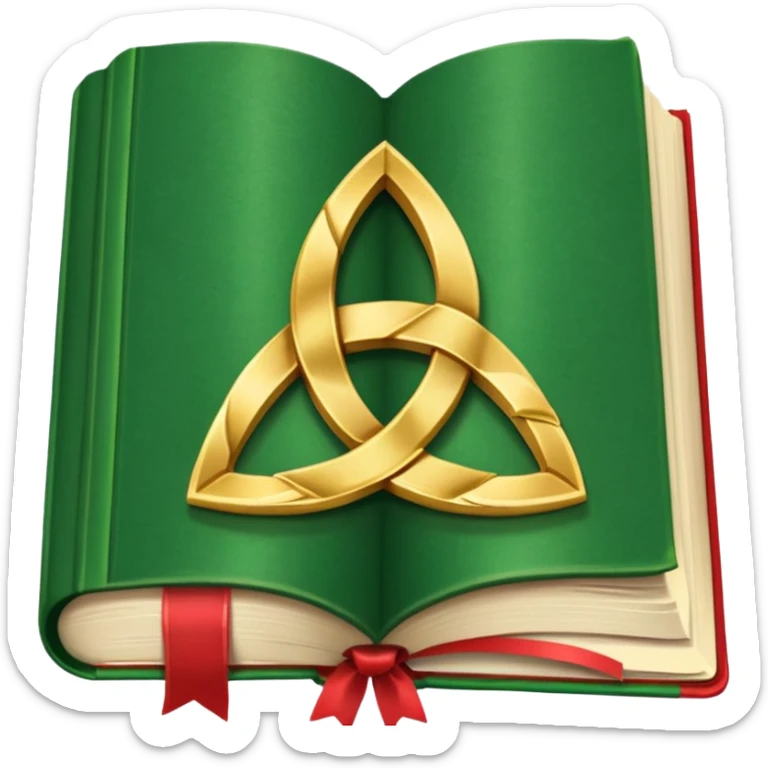 a green closed book with a golden triquetra on it with a red ribbon between the paged sticker