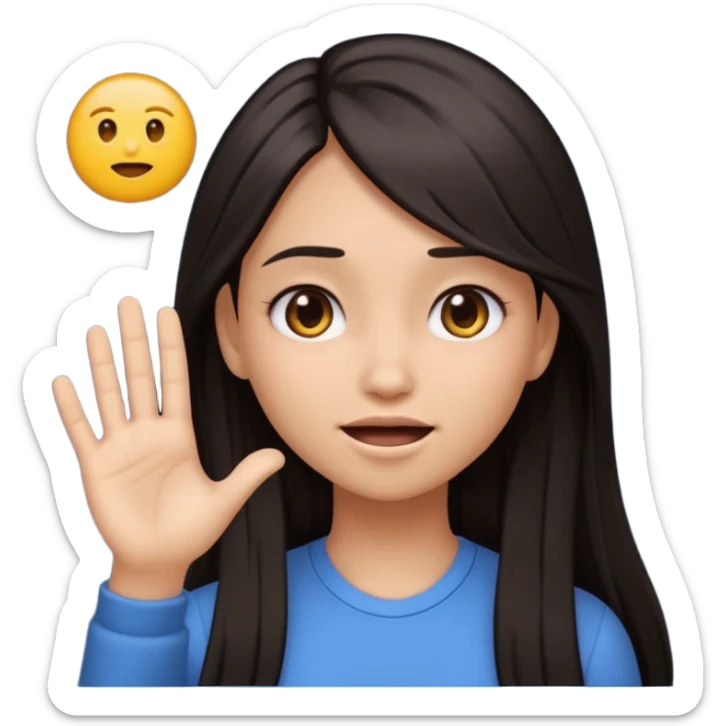 Animated girl dark long hair emoji tapping right side of the head with her hand with duh facial expression  sticker