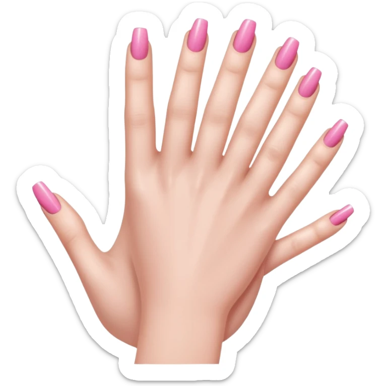  pink close-up of a hand with beautifully manicured nails, glossy pink nail polish, elegant nail shape, soft lighting and shadows, realistic style, sticker
