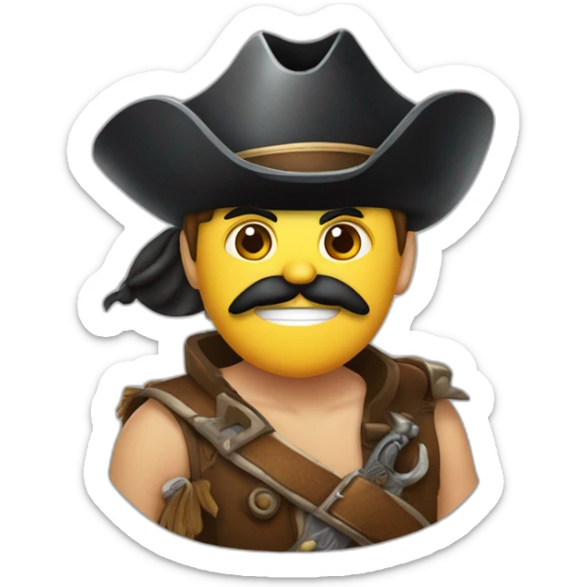 Pirata de piel clara, sombrero pirata, con un loro en el hombro, y parche en el ojo sticker