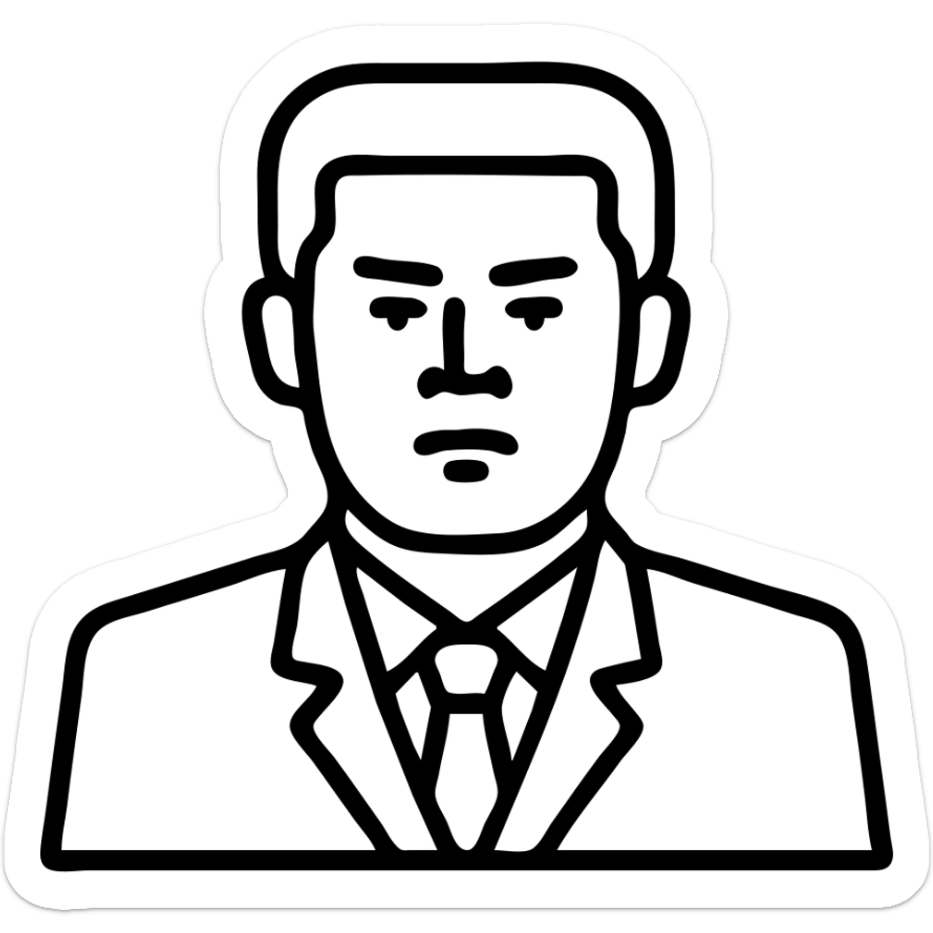 Portrait of a North Korean man, serious and stern, official portrait of a chief engineer at a shipyard, wearing formal dark clothing, neutral background, restrained style, DPRK propaganda style portrait, minimalist, masculine, confident gaze sticker