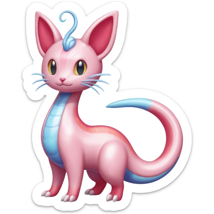 Shiny Pastel Translucent Sparkly Skitty-Milotic-Lumineon-Dragonair-Fakémon-hybrid-creature (full body)  sticker