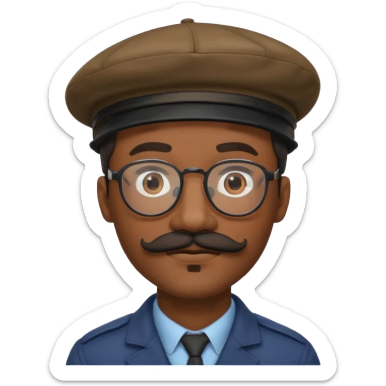 A black man with a mustache, wearing glasses, and a beret tilted to the right. sticker
