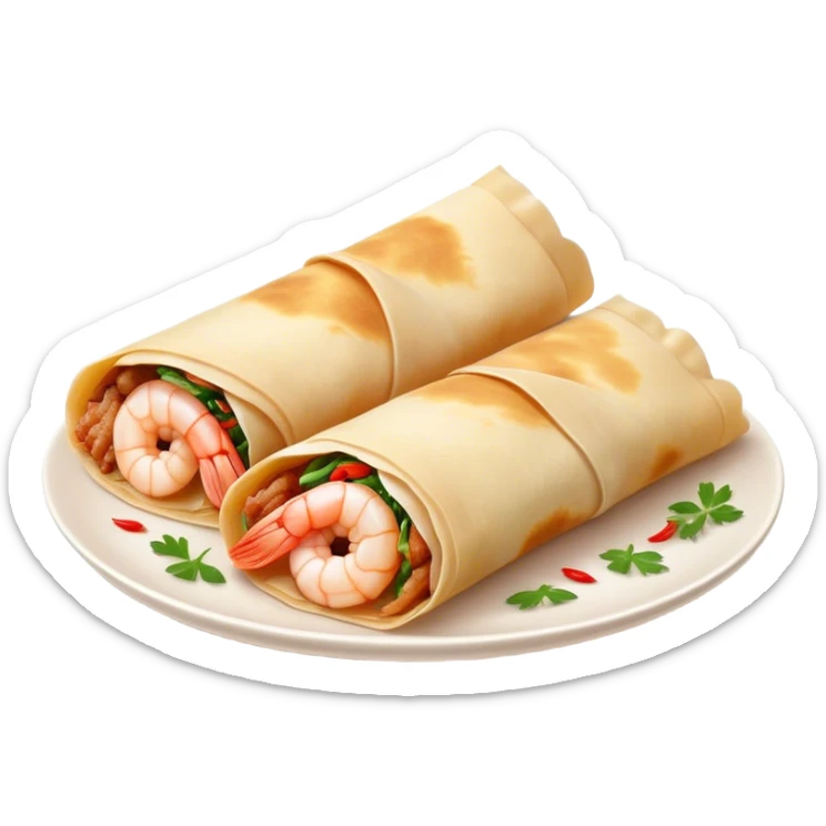 Bánh Xèo Cinematic Realistic Bánh Xèo Dish Emoji, depicted as a crispy, folded crepe filled with shrimp and pork, rendered with dynamic textures and vibrant, appetizing lighting. sticker