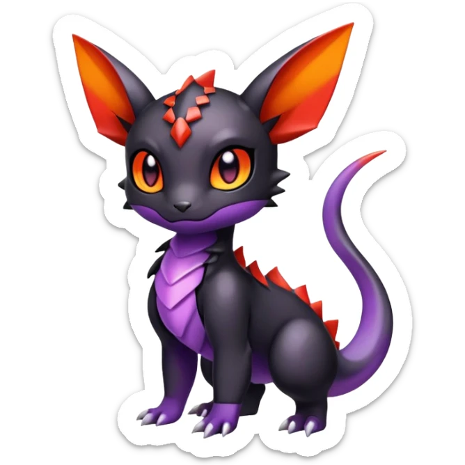 Cute Shiny Chibi Baby Innocent Ethereal Guilmon-Salandit-Umbreon-Fakémon-hybrid-creature (full body)  sticker