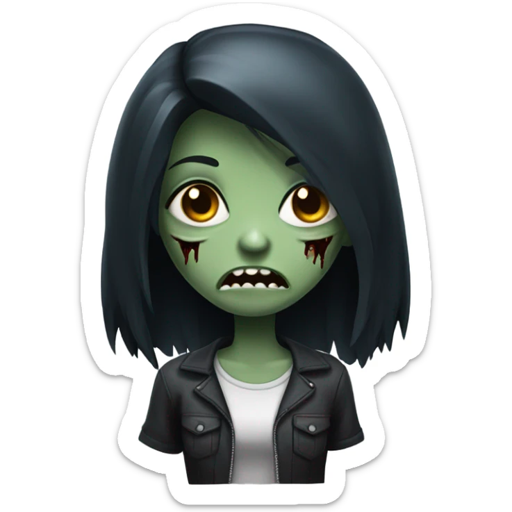 girl zombie with black long hair with teeth and serious face  sticker