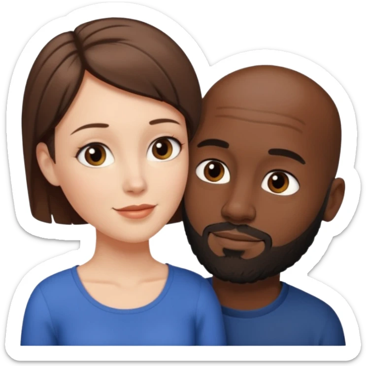 a white woman with short brown hair and a black man with no hair and a beard are facing one each other and looking at each other lovely sticker