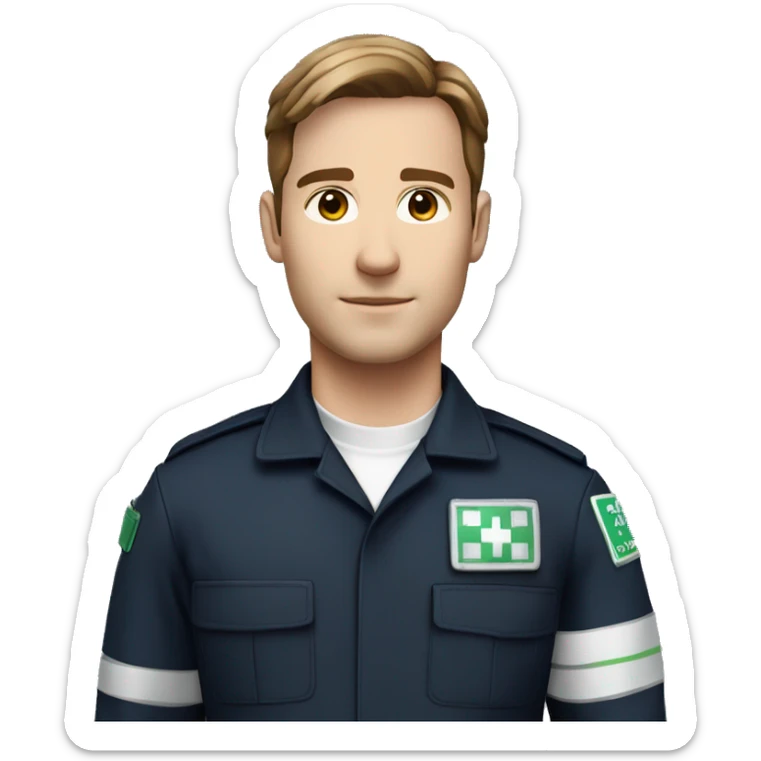 Male paramedic, uk ambulance service uniform, brown hair, light tanned skin sticker