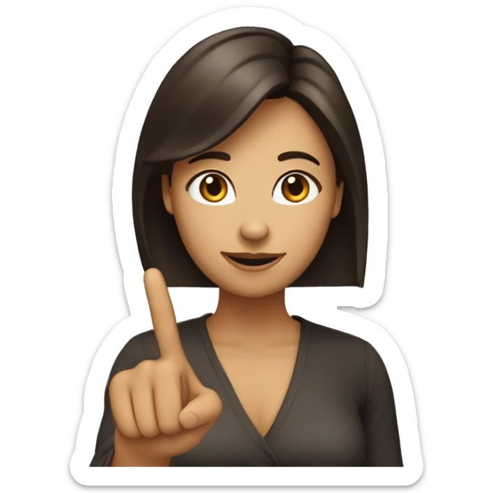 The woman dark brown hair is pointing upward with their index finger raised. sticker