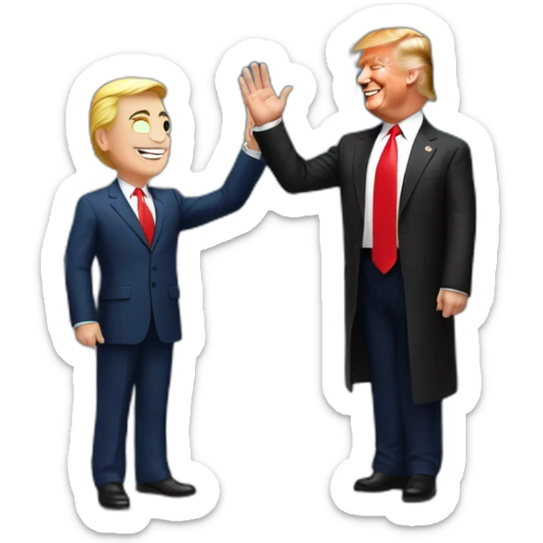 Donald Trump and Vladimir put in high fiving in front of the US capitol sticker