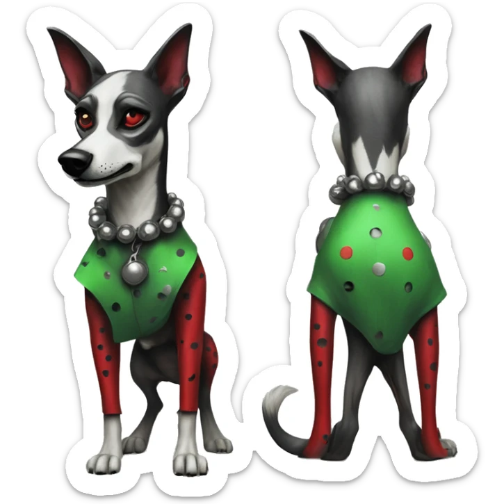 Edgy Punk dog spiked collar tattoos Green gray black red punk dog Harley Quinn as a dog mime clown harlequin facepaint tattoos punk lurcher surrealism  sticker