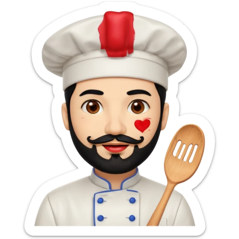 CHEF CON PELO NEGRO Y BARBA NEGRA, OJOS MARRON OSCURO. SONRIE Y TIENE MARCAS DE BESOS CON PINTALABIOS sticker