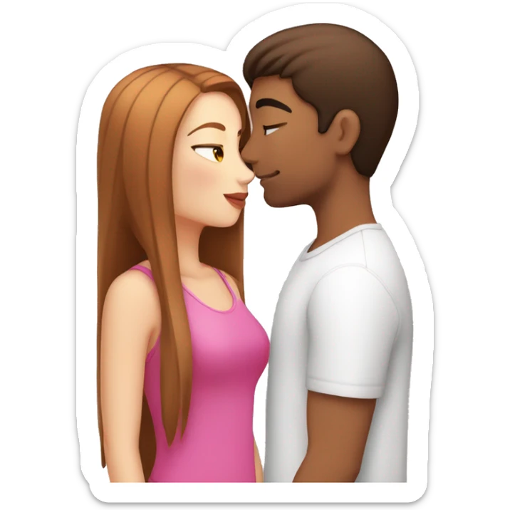 white girl with pink straight hair kissing a hispanic boy with brown brown hair sticker