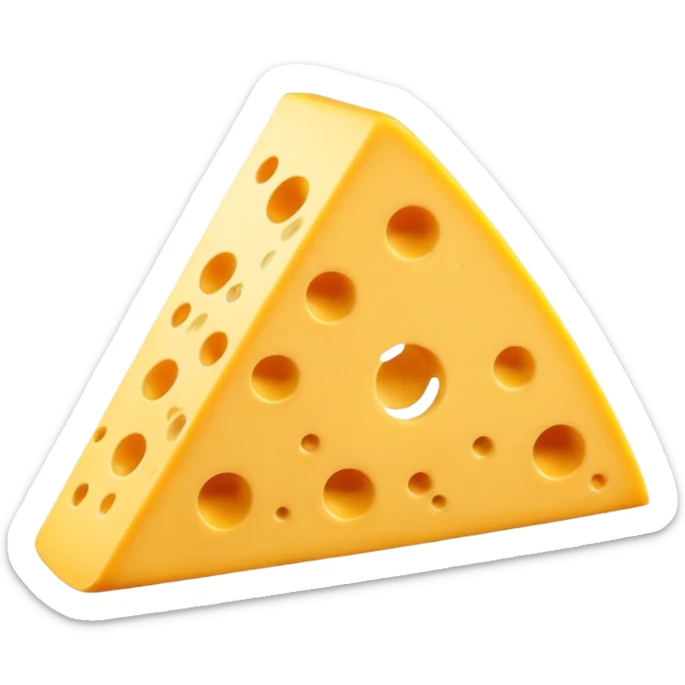 A 3D cartoon cheese wedge with holes, bright yellow tone, Memoji-style. sticker