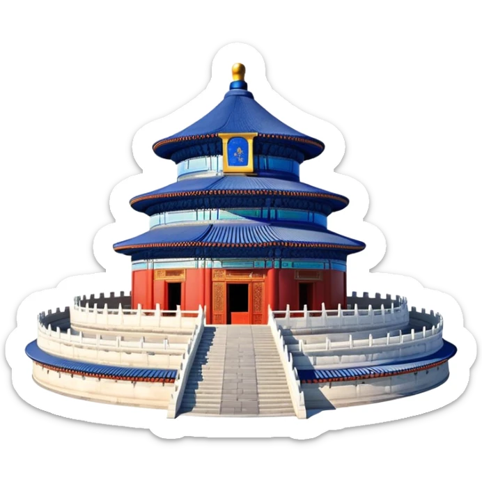 Temple of Heaven in Beijing, circular blue roof temple, ancient Chinese religious building, emoji style sticker