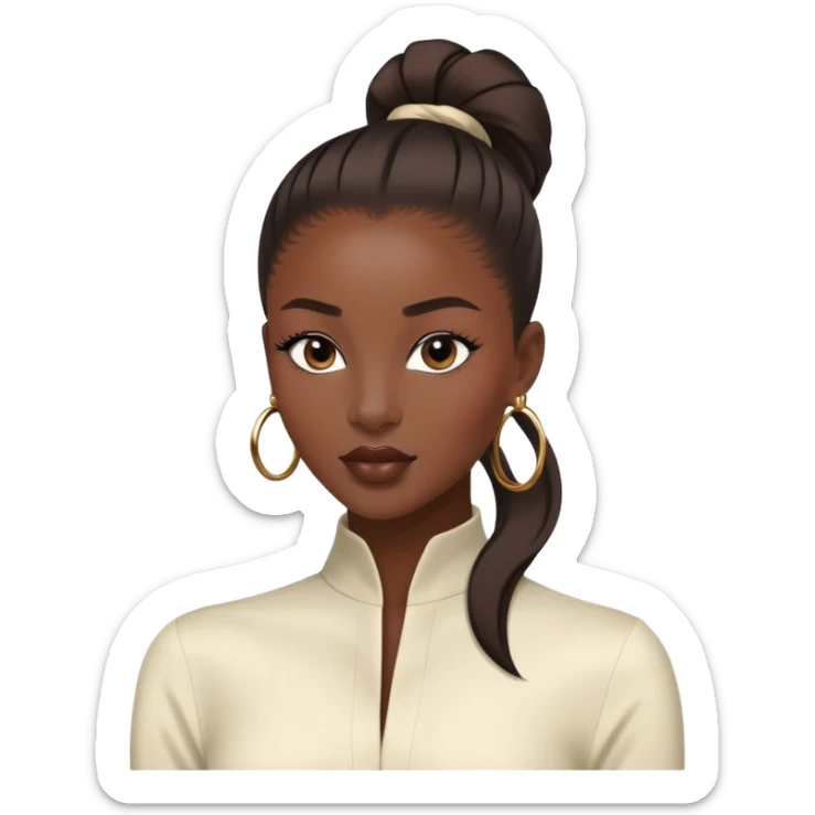 Stylish African fashion model with sleek high ponytail, elegant pose, fashionable outfit sticker