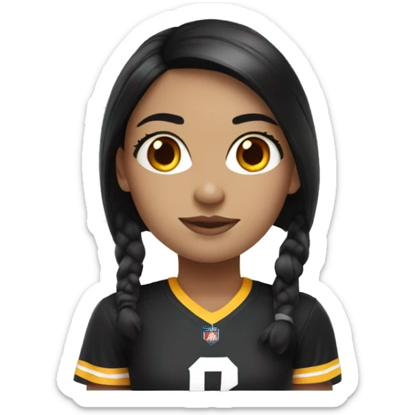 Girl with blue eyes and long black hair in chiefs jersey  sticker