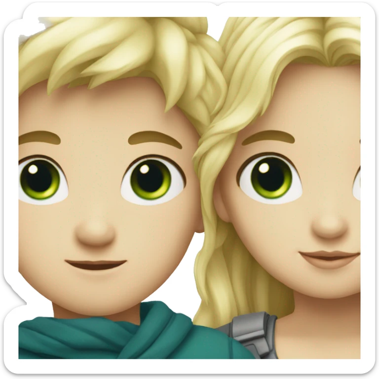 blonde boy with blue eyes with dark haired girl with green eyes sticker
