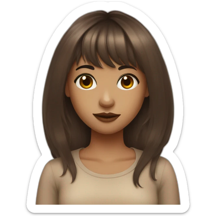 a girl with brown long hair and bangs and a septum ring in her nose sticker