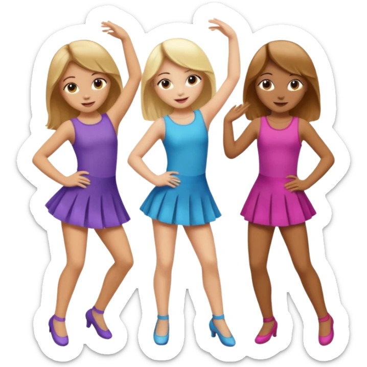 Emoji of 3 Girls dancing ONE with blonde hair, one tan skin with brown  hair ONLY ONE IS BLONDE sticker